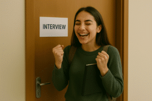 university student after an interview