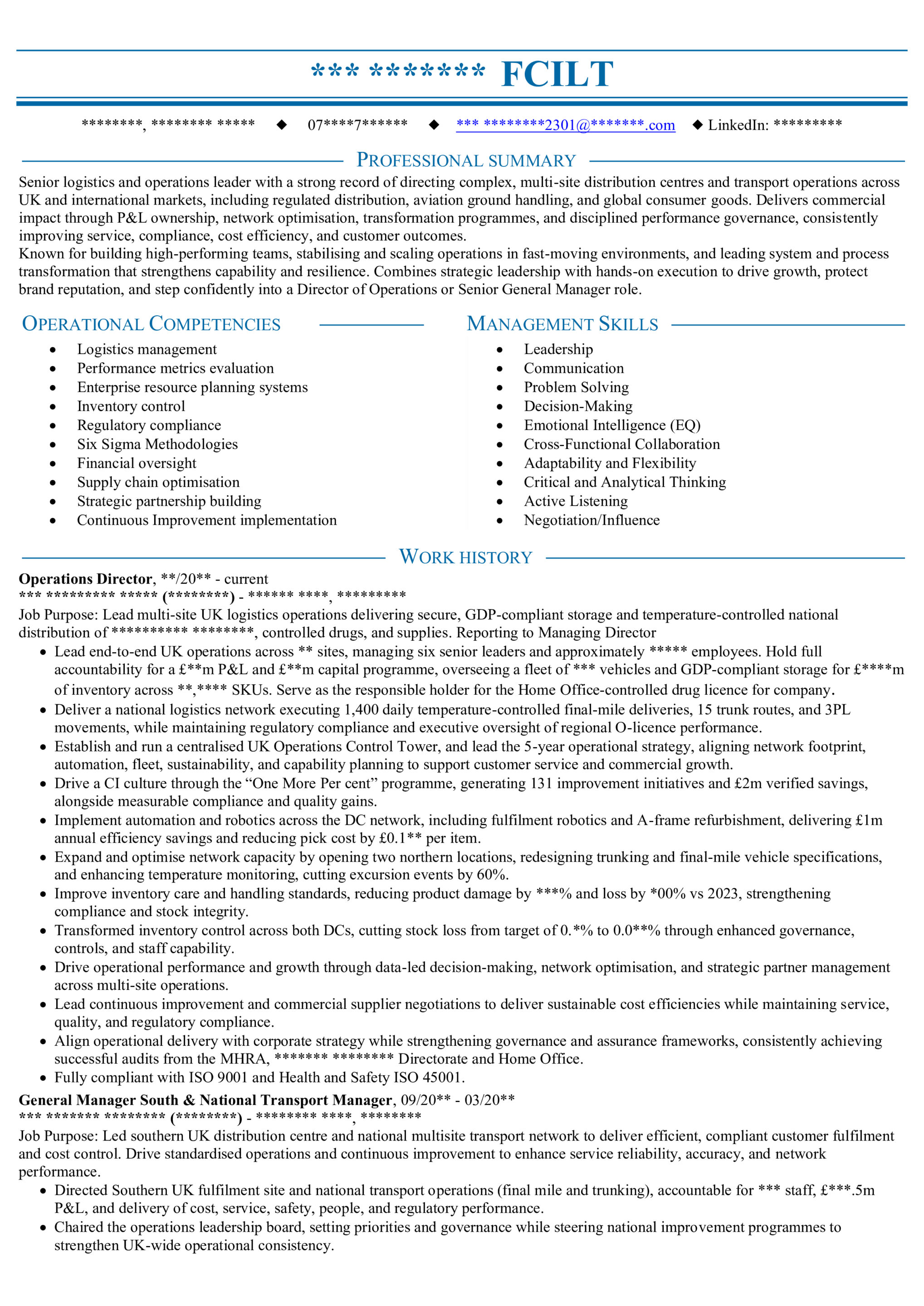 Manager Director CV example 2026
