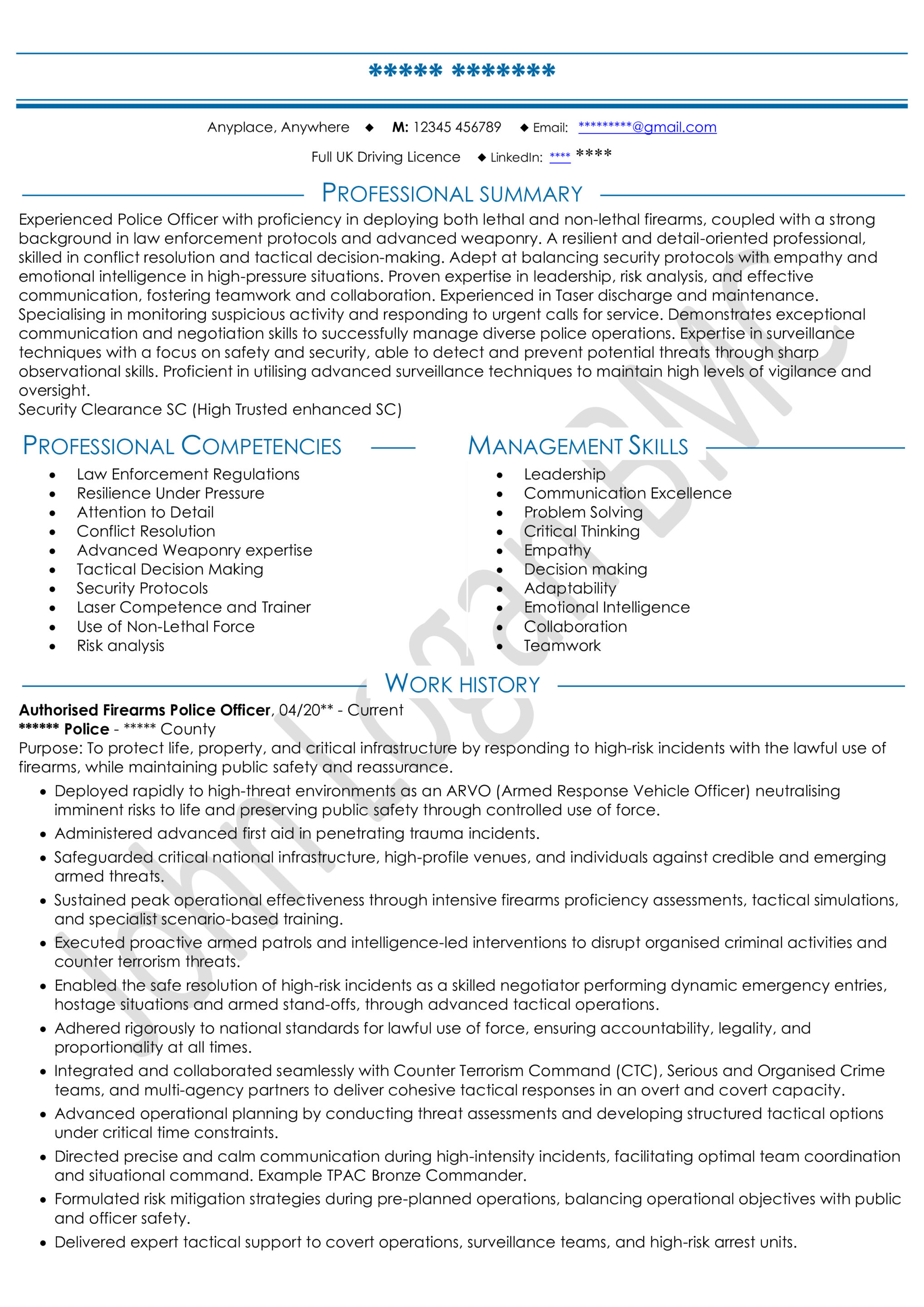 Police Officer CV example 2026