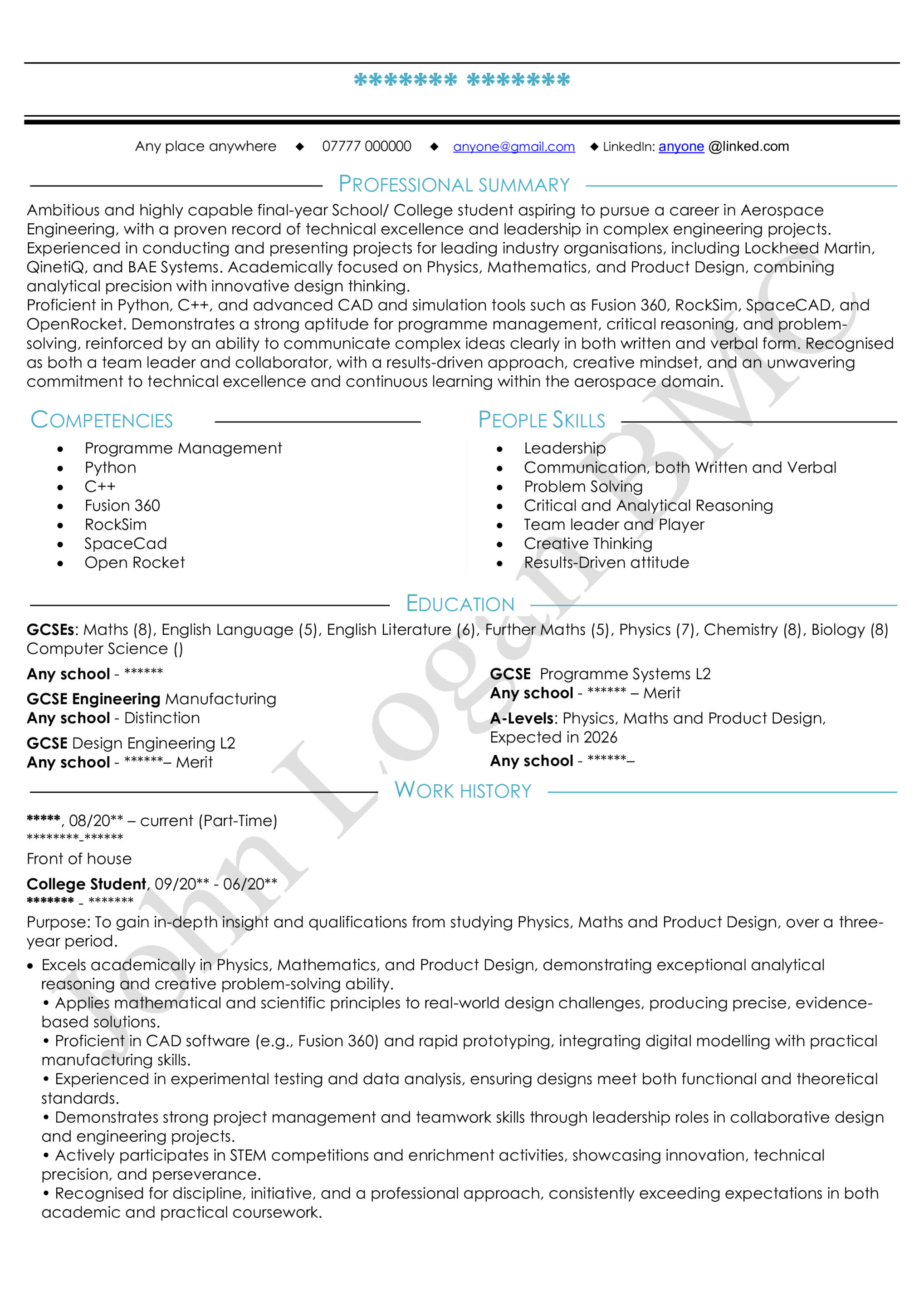 University Student CV example 2026